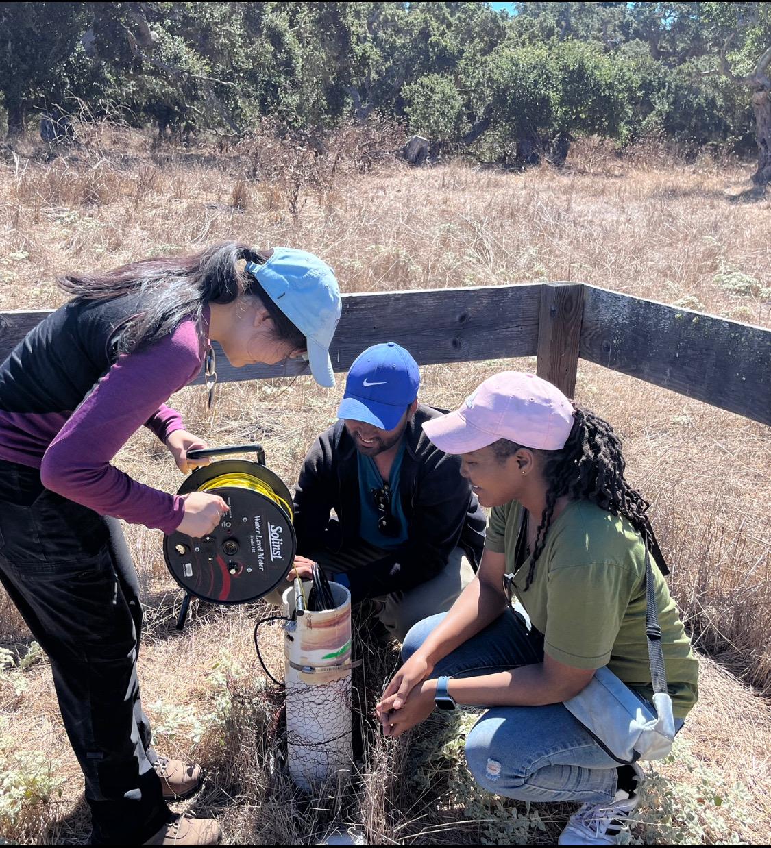 Conducting groundwater level monitoring using a Solinst Water Level Meter for field hydrology analysis in Dangermond Preserve, Lompoc California